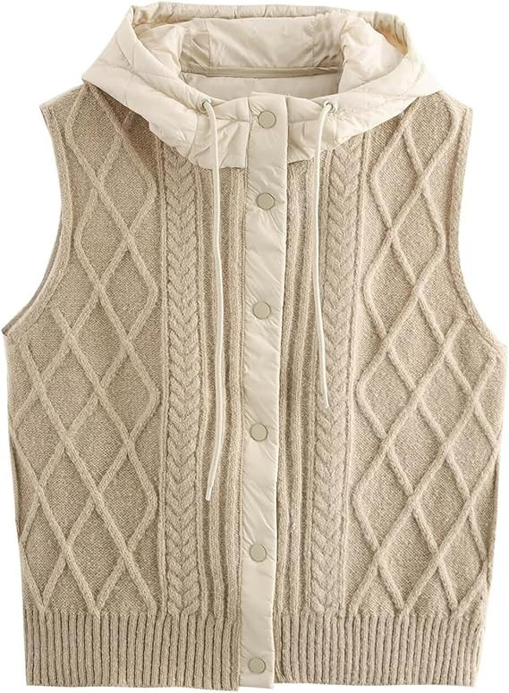 Women's Quilted Hooded Knit Vest Lightweight Padded Sleeveless Jacket, Casual Retro Layered Sweat... | Amazon (US)