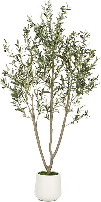 Olive Trees Artificial Indoor, 6FT Tall Faux Olive Tree with White Tall Planter, Artificial Plant... | Amazon (US)