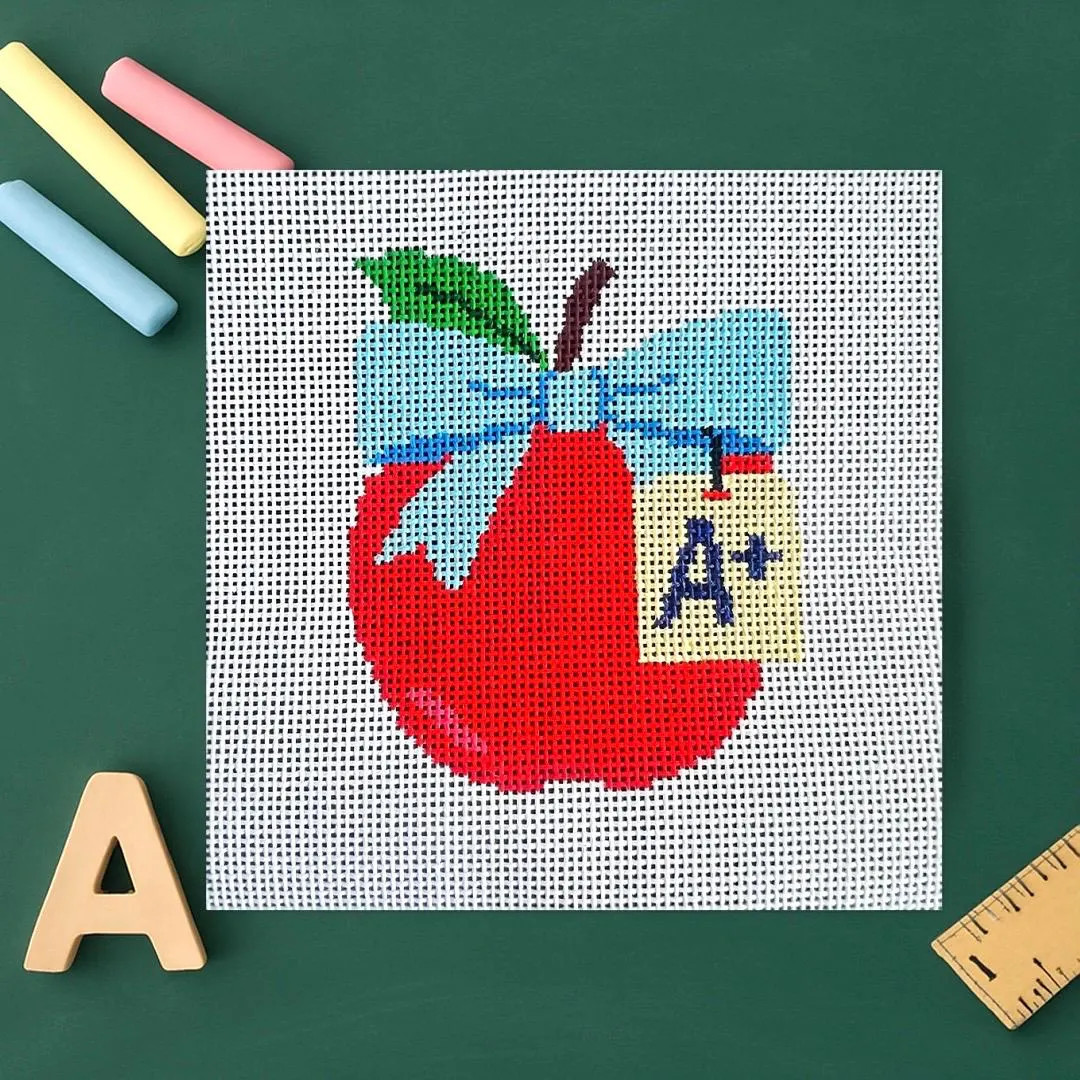 Hand Painted Apple with Bow Needlepoint Canvas: Back to School Design Teacher Gift | Etsy (US)