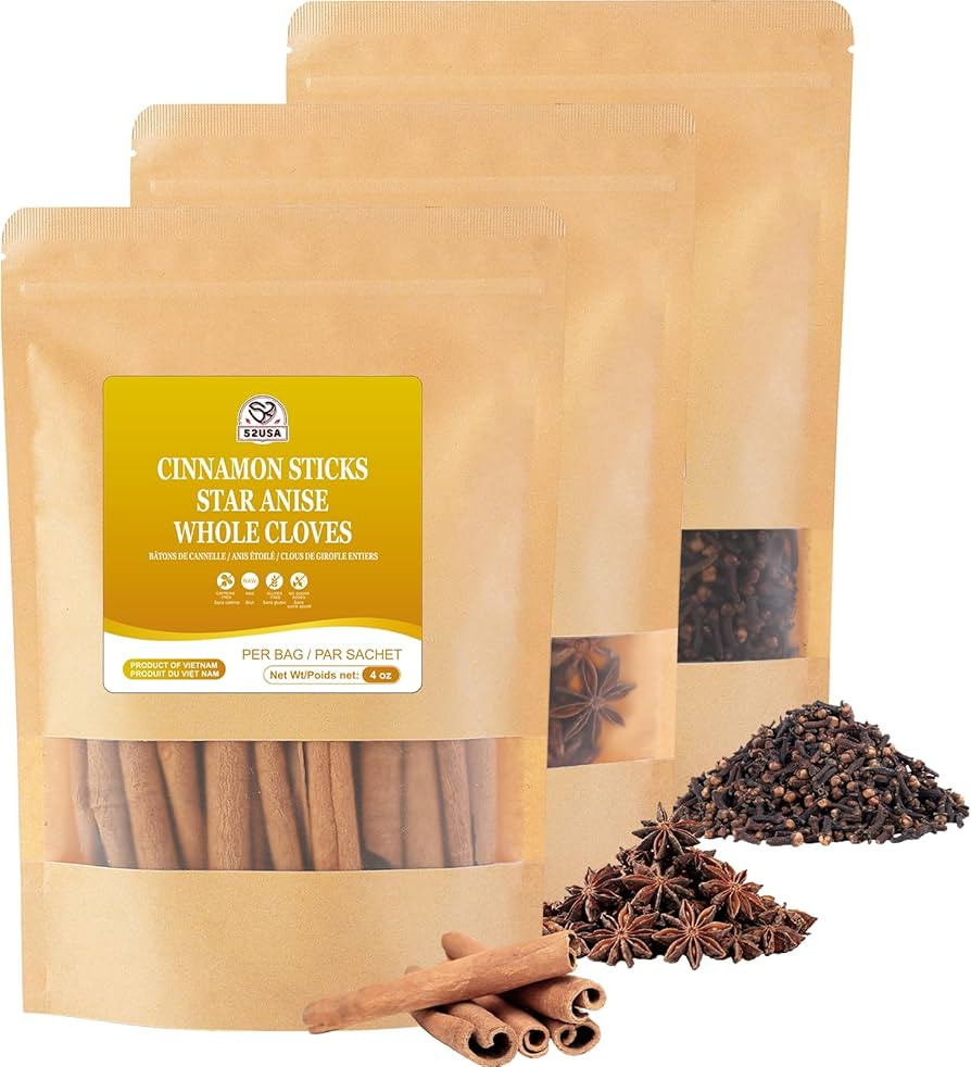 52USA Cinnamon Sticks, Star Anise, Whole Cloves - 4oz Each, All Natural Spice Set, No Preservativ... | Amazon (US)