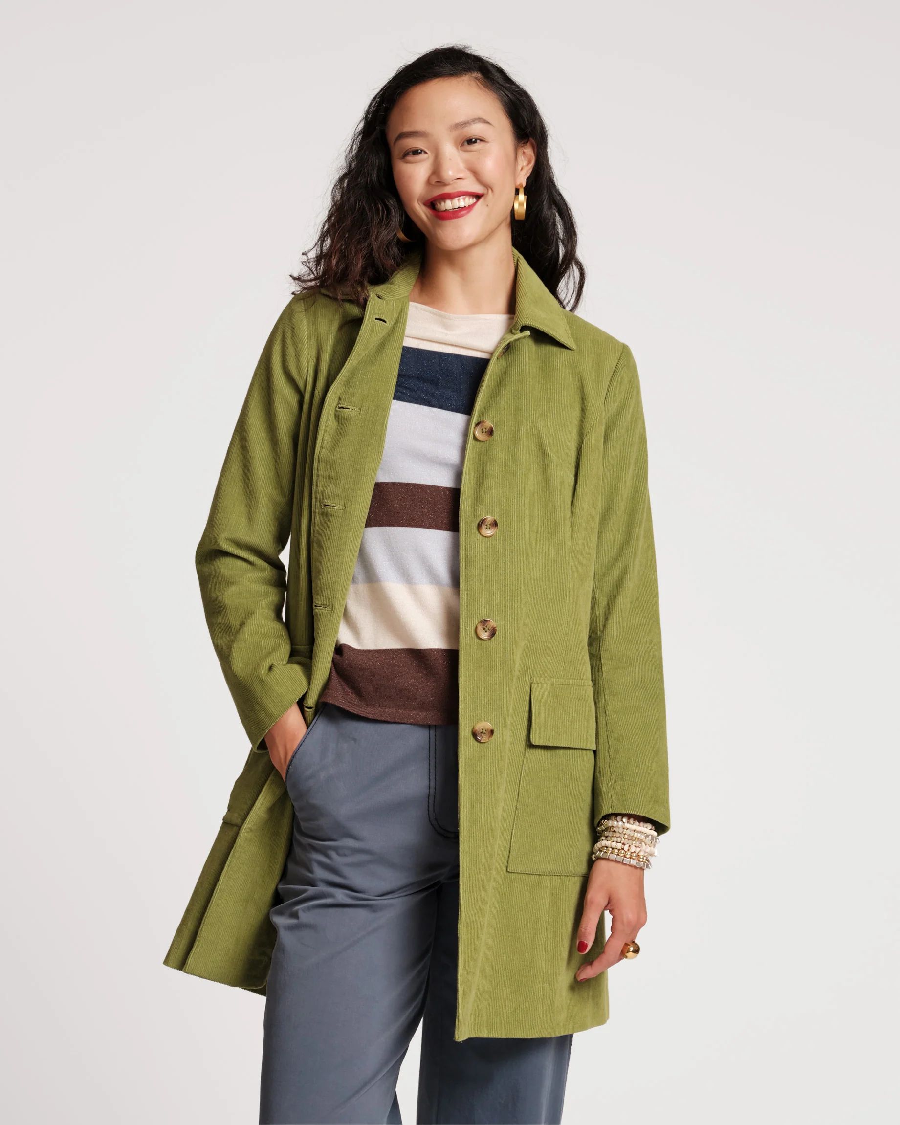 Barn Jacket Mini Wale Corduroy Moss Green | Frances Valentine
