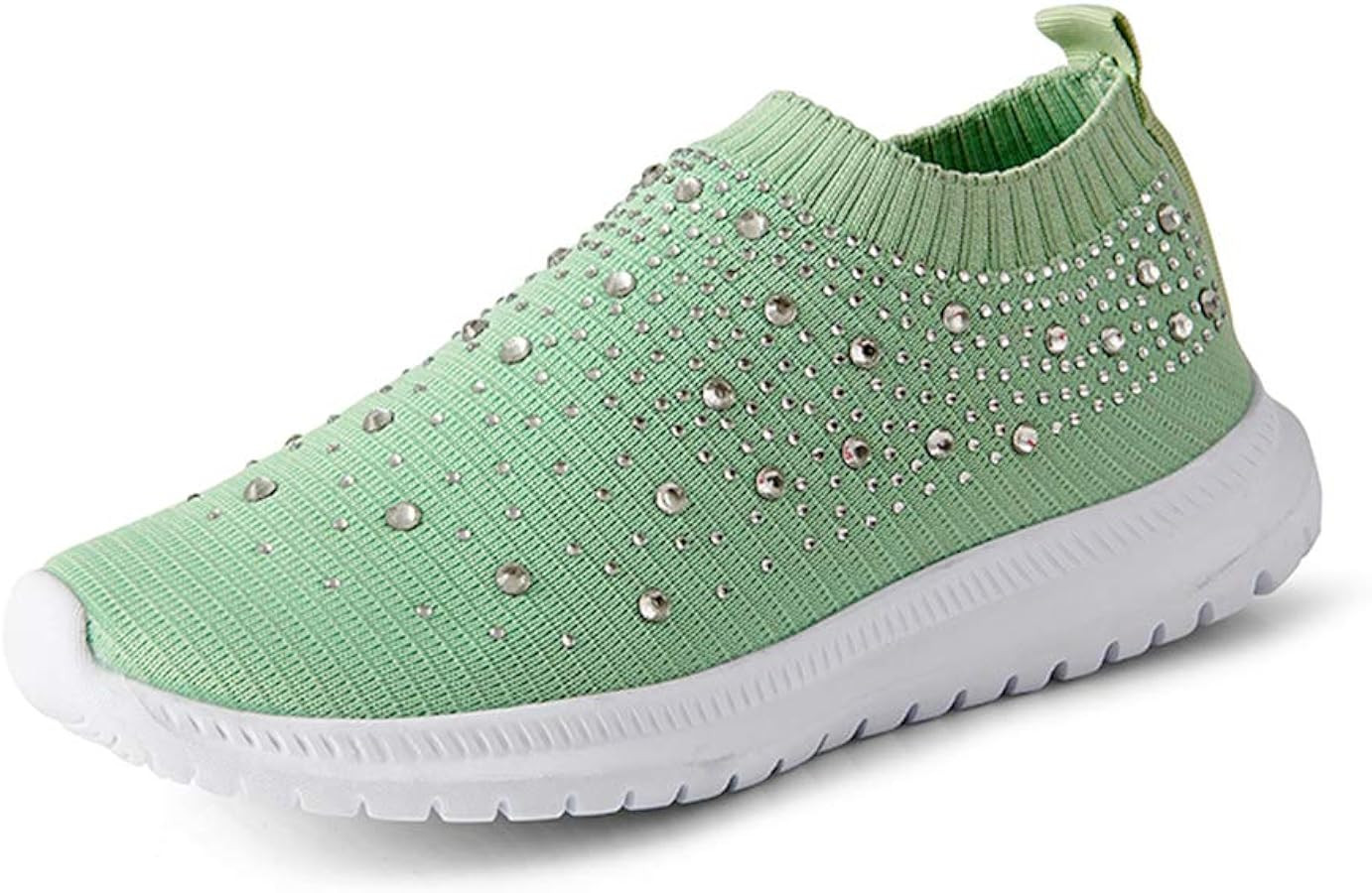 GOSPT Women's Mesh Sport Shoes Rhinestone Glitter Slip On Ballroom Jazz Latin Dance Sock Sneakers | Amazon (US)