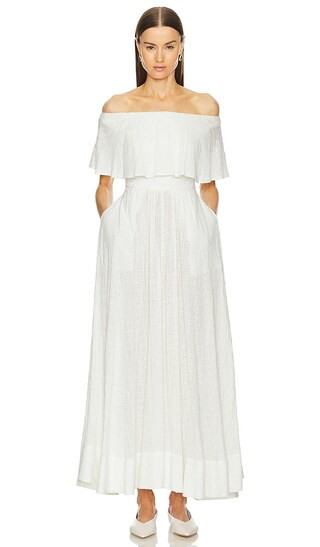 Helsa Petite Eyelet Garden Midi Dress in White. - size S | Revolve Clothing (Global)