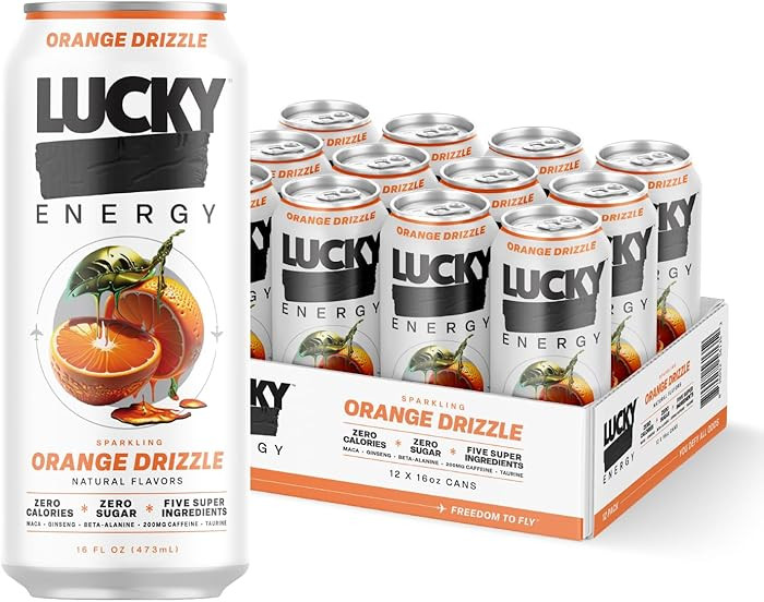 Lucky Energy Sugar Free Energy Drinks 16 Fl Oz Cans (12-Pack) Orange Drizzle with Maca, Ginseng, ... | Amazon (US)