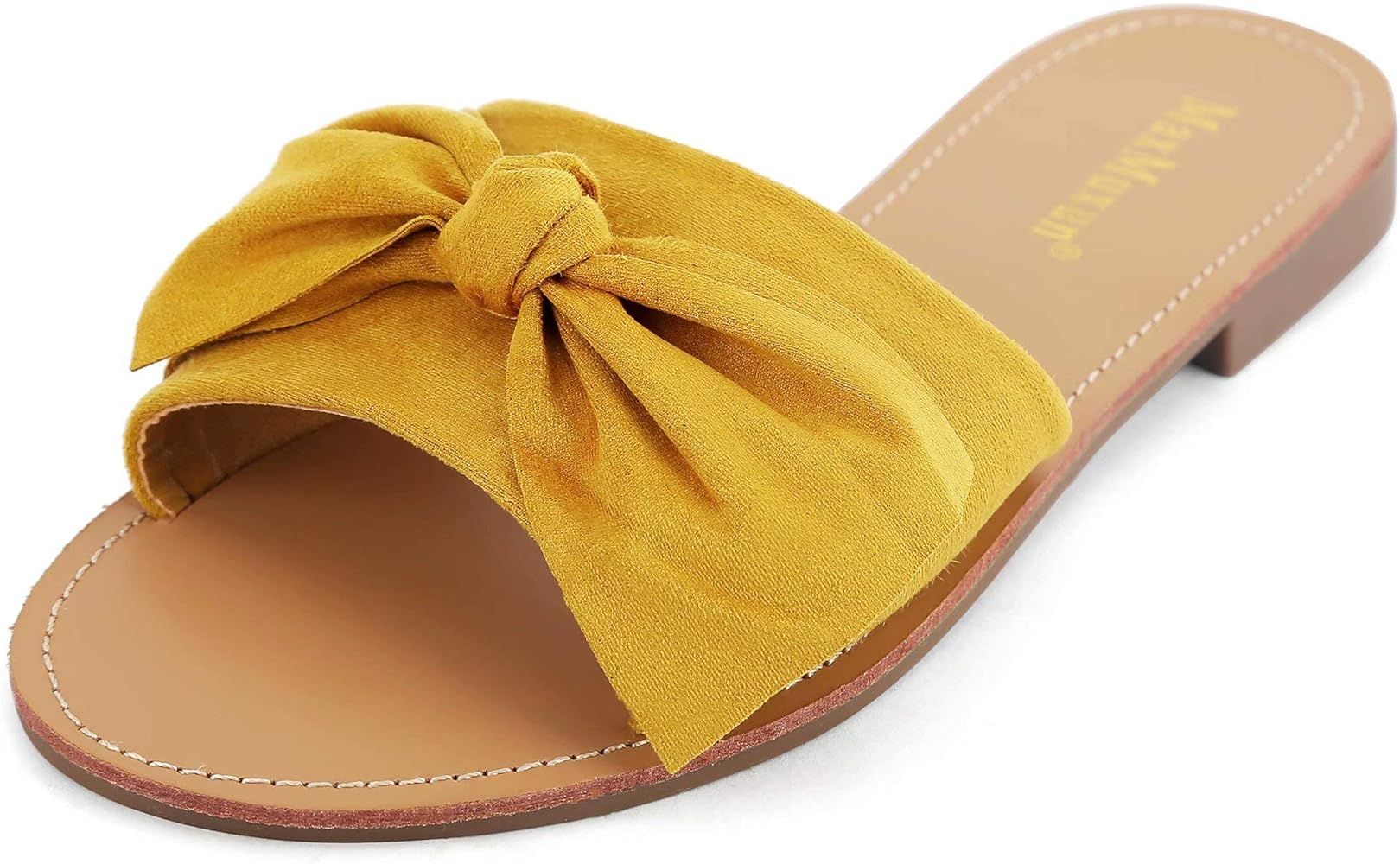 MaxMuxun Women's Bow Tie Slip On Flat Slide Sandals | Amazon (US)