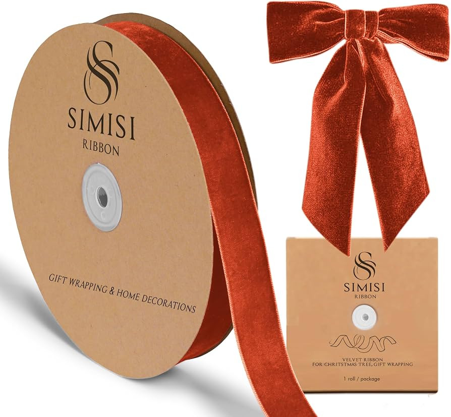 Burnt Orange Velvet Ribbon 1'' 25 Yards for Christmas Tree, Gift Wrapping, Flower Bouquet, Wreath... | Amazon (US)