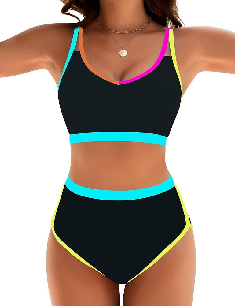 Blooming Jelly Womens High Waisted Bikini Sets Two Piece Swimsuits Modest Color Block Bathing Sui... | Amazon (US)