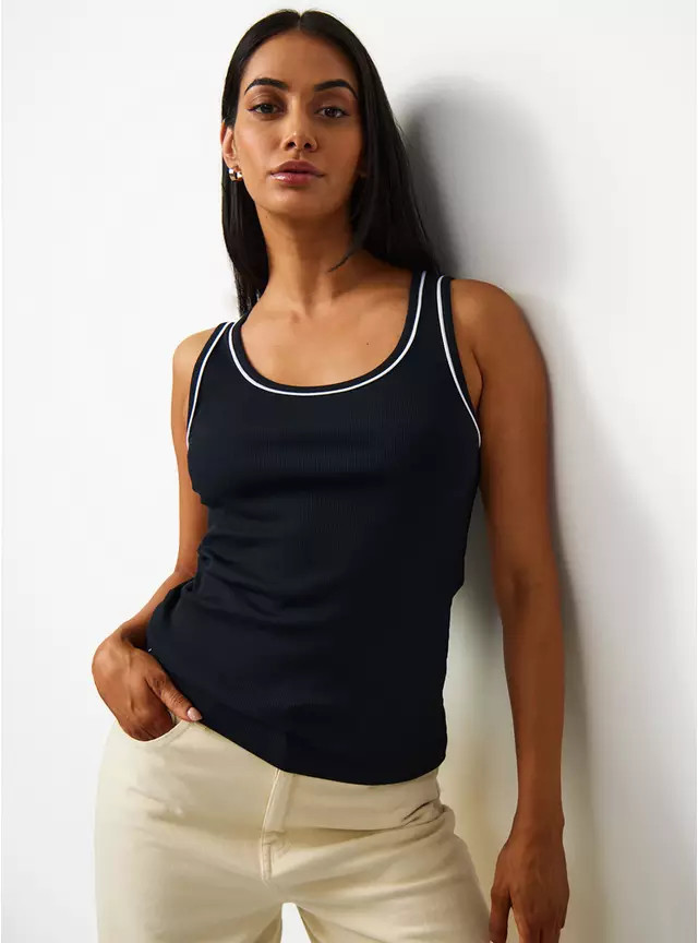 Black Contrast Trim Scoop Neck Tank Top 6 | Tu Clothing