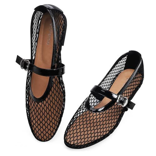 Mesh Ballet Flats for Women Adjustable Strap Mary Jane Flats Casual Office Shoes | Amazon (US)