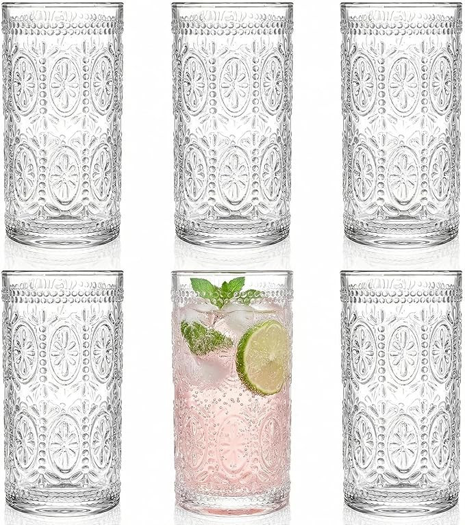 Bekith 6 Pack Romantic Drinking Glasses, 12 oz Highball Glasses, Thick Water Glasses, Tall Glass ... | Amazon (US)