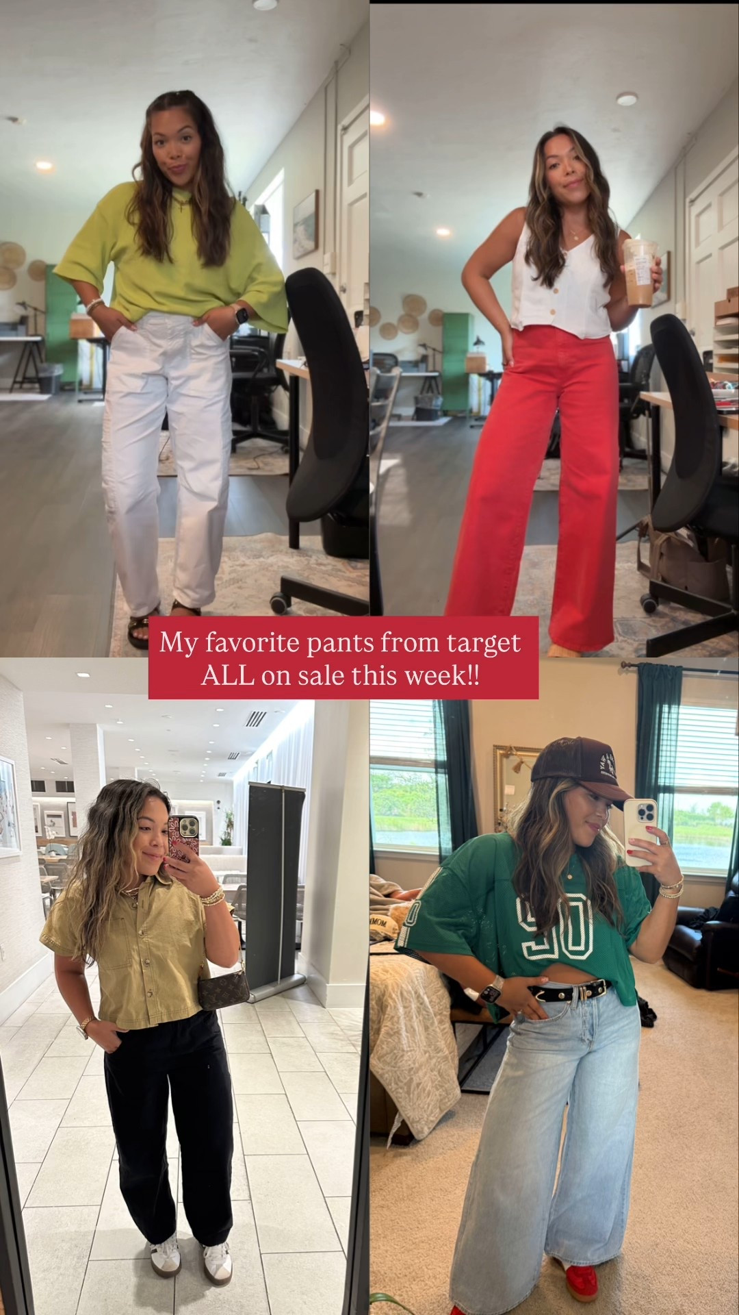 My favorite target pants all on sale this week!!! 
- White pair / size 4 
- Red pair / size 4
- Black pair / XS 
- Denim / size 4 

#LTKSaleAlert #LTKSeasonal #LTKWorkwear
