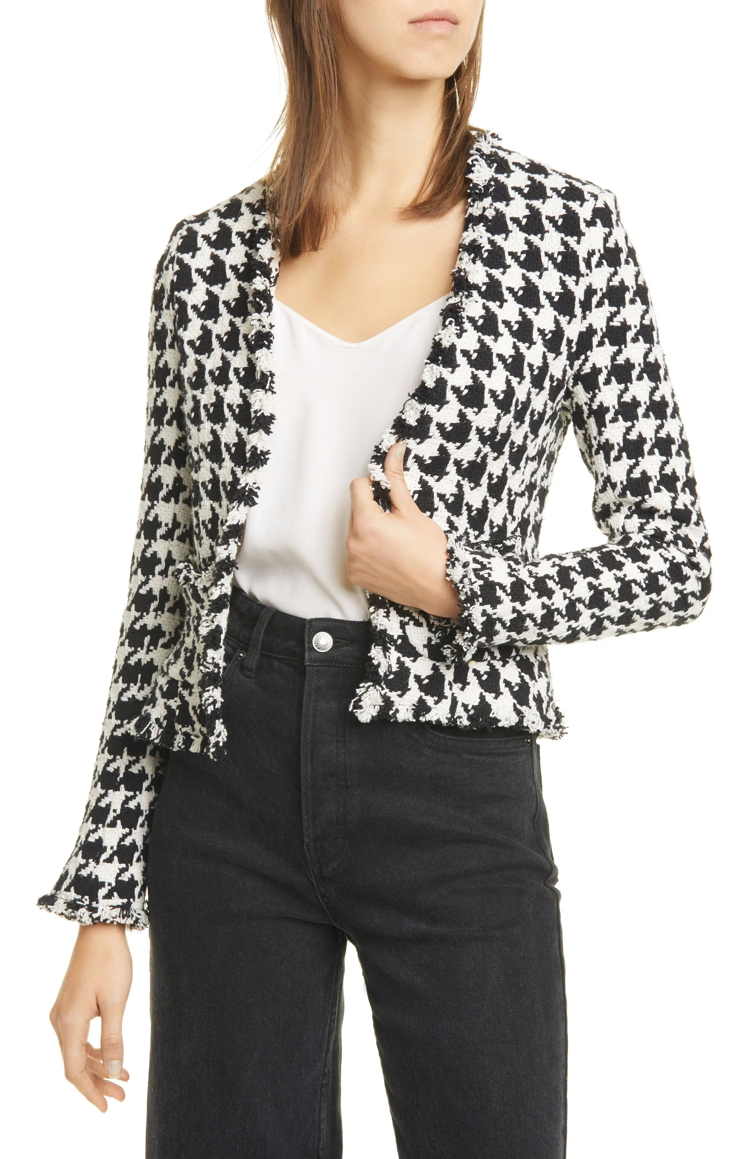 Women's L'Agence Adette Houndstooth Blazer, Size 12 - Black | Nordstrom