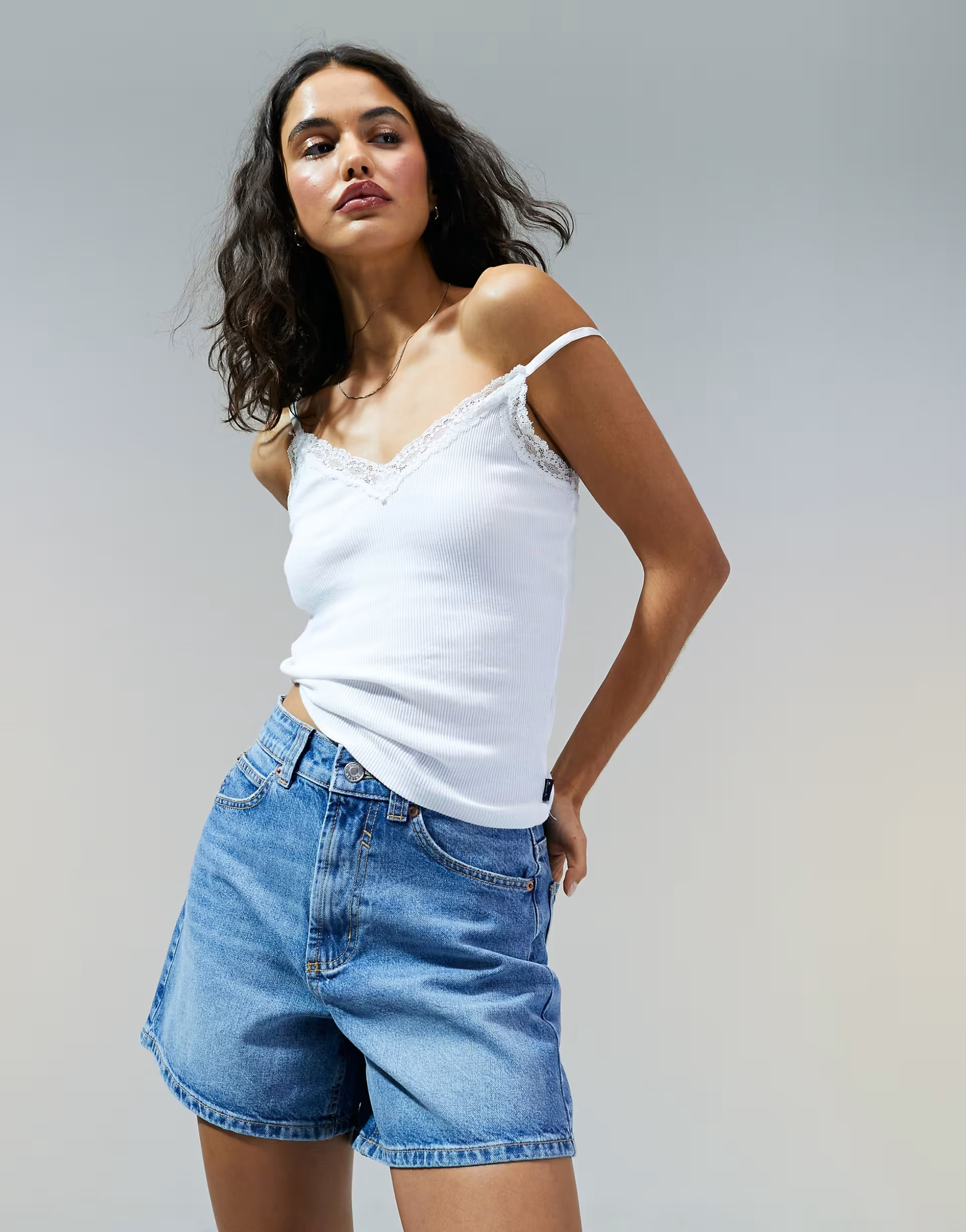 ASOS DESIGN denim dad short in midwash blue | ASOS | ASOS (Global)