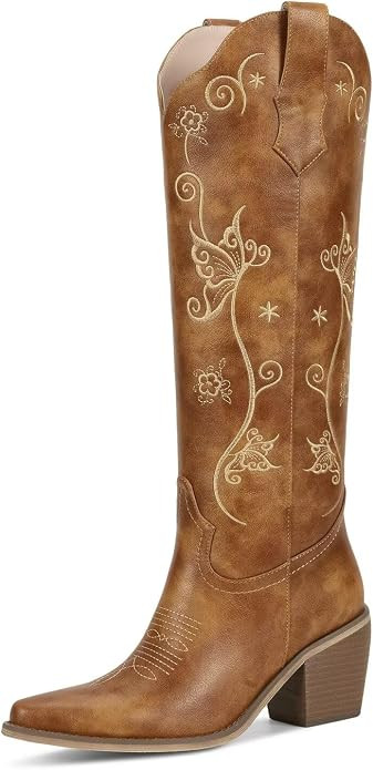 wetkiss Cowboy Boots for Women Knee High, Low Heeled Stable and Comfortable | Knee High Cowgirl B... | Amazon (US)