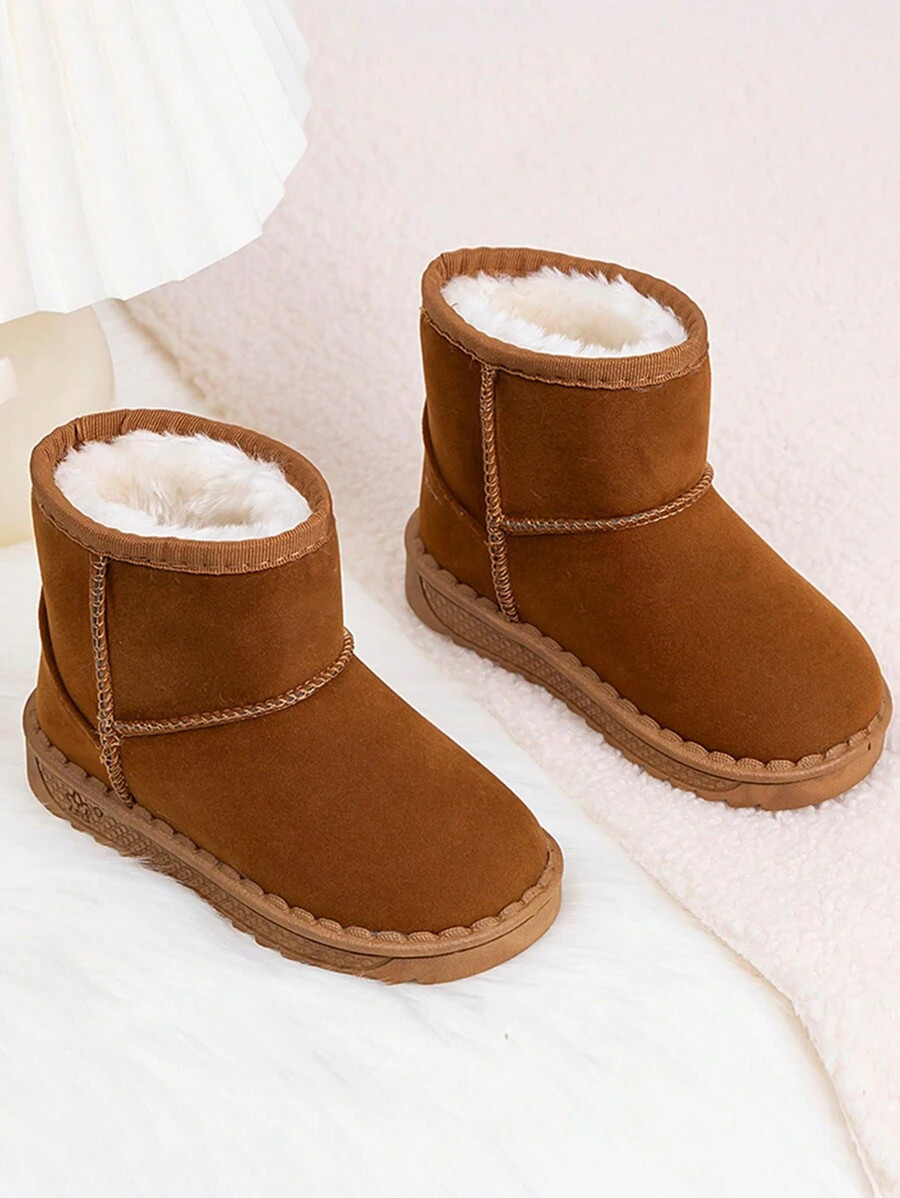 2024 New Kids Winter Solid Color Snow Boots, Toddler Boys Girls Thick Plush Lined Winter Shoes, S... | SHEIN