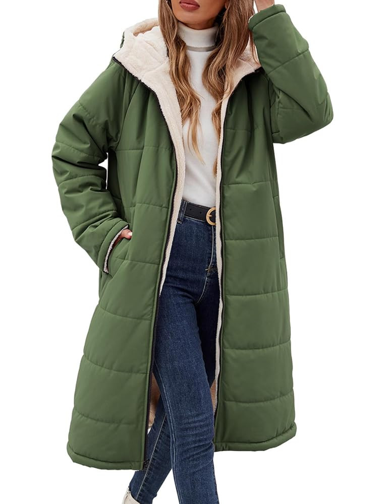 Tuopuda Damen Wintermäntel Lang Winterjacke Warm Winter Fleece Gefüttert Sweatjacke Jacke Mante... | Amazon (DE)