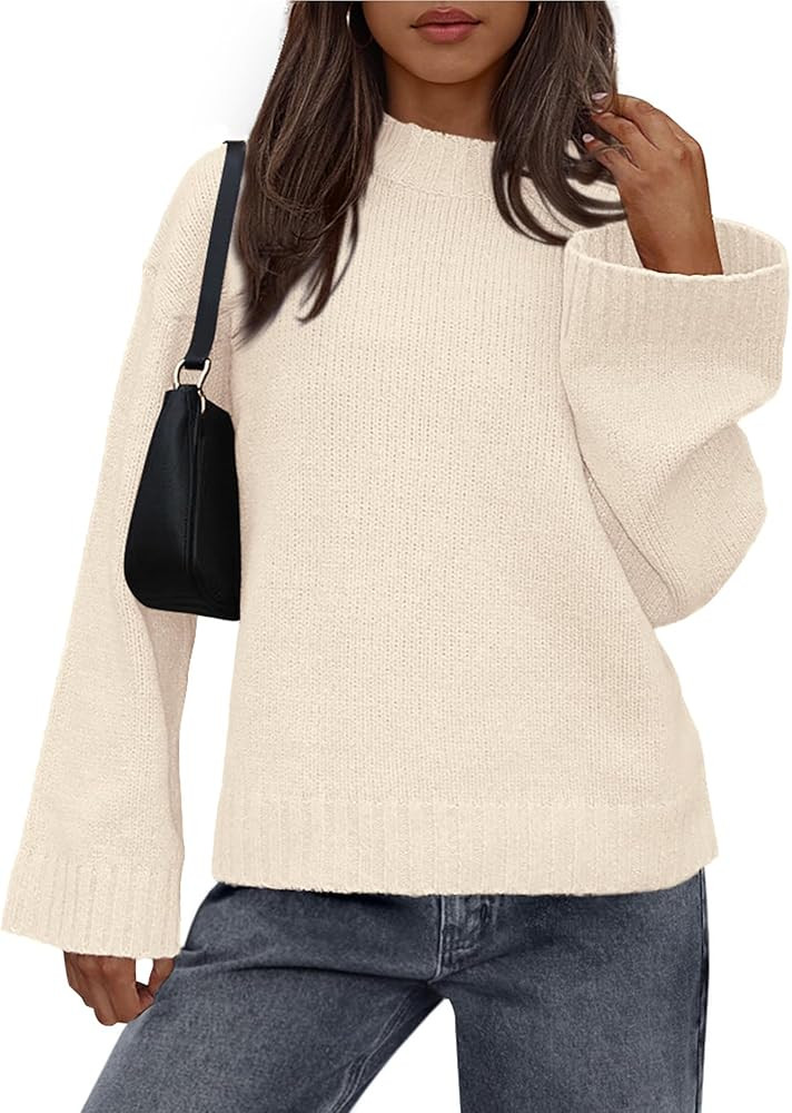 BTFBM Sweaters for Women 2025 Casual Crewneck Long Sleeve Loose Ribbed Knit Pullover Sweater Wint... | Amazon (US)