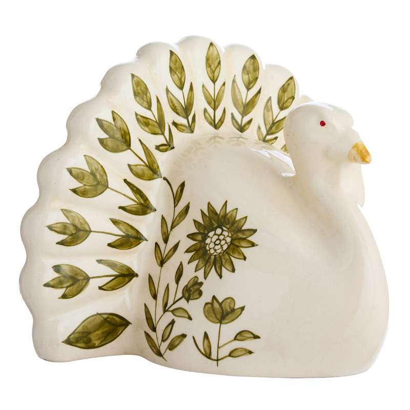 Green Ceramic Hand Painted Turkey, 11.5", White, sold by At Home | At Home