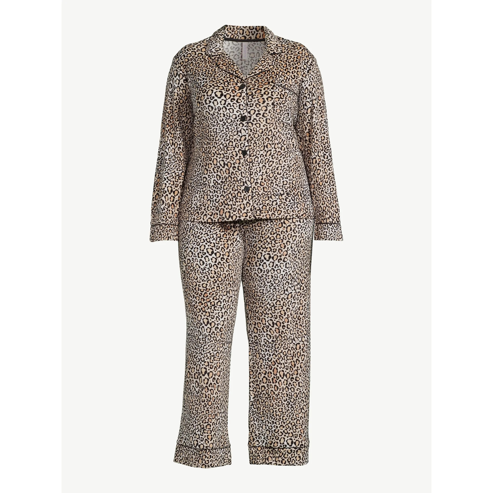 Joyspun Women’s Stretch Velour Notch Collar Top with Pants, 2-Piece Pajama Set, Sizes S to 3X | Walmart (US)