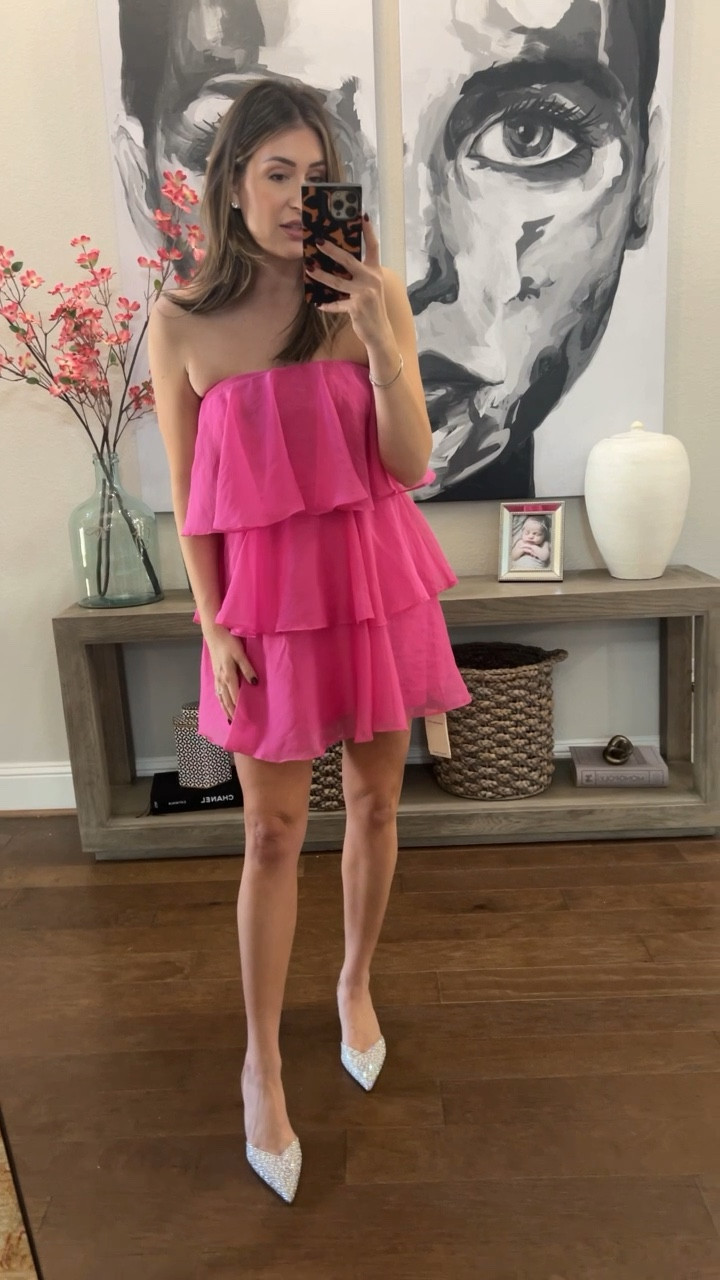 open lace back dress Alesia Tiered Organza Babydoll Mini Dress
