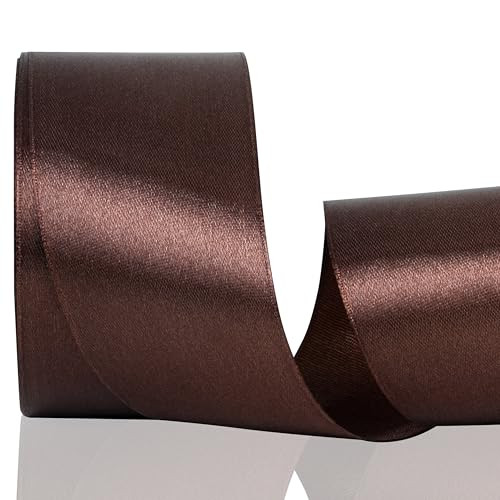 Brown Ribbon 2 Inch, 25 Yards/roll Solid Satin Ribbon for Gift Wrapping, Bow & Eternal Flower Making, Floral Bouquets, Party Decoration. | Amazon (US)