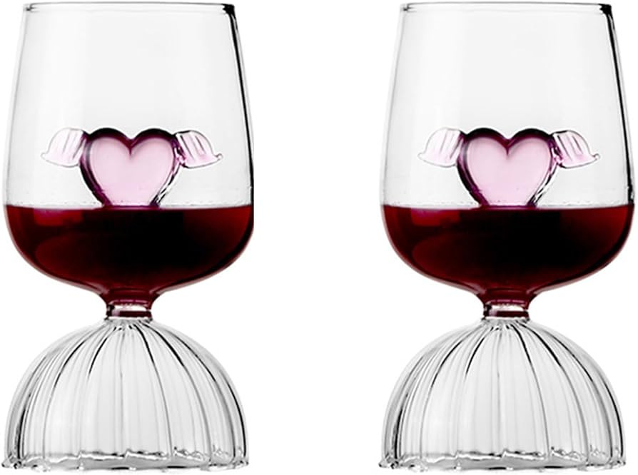 MANMAOHE 12oz Crystal Red Wine Glasses Set of 2 Romantic Heart Shaped Wine Glasses Creative Cockt... | Amazon (US)