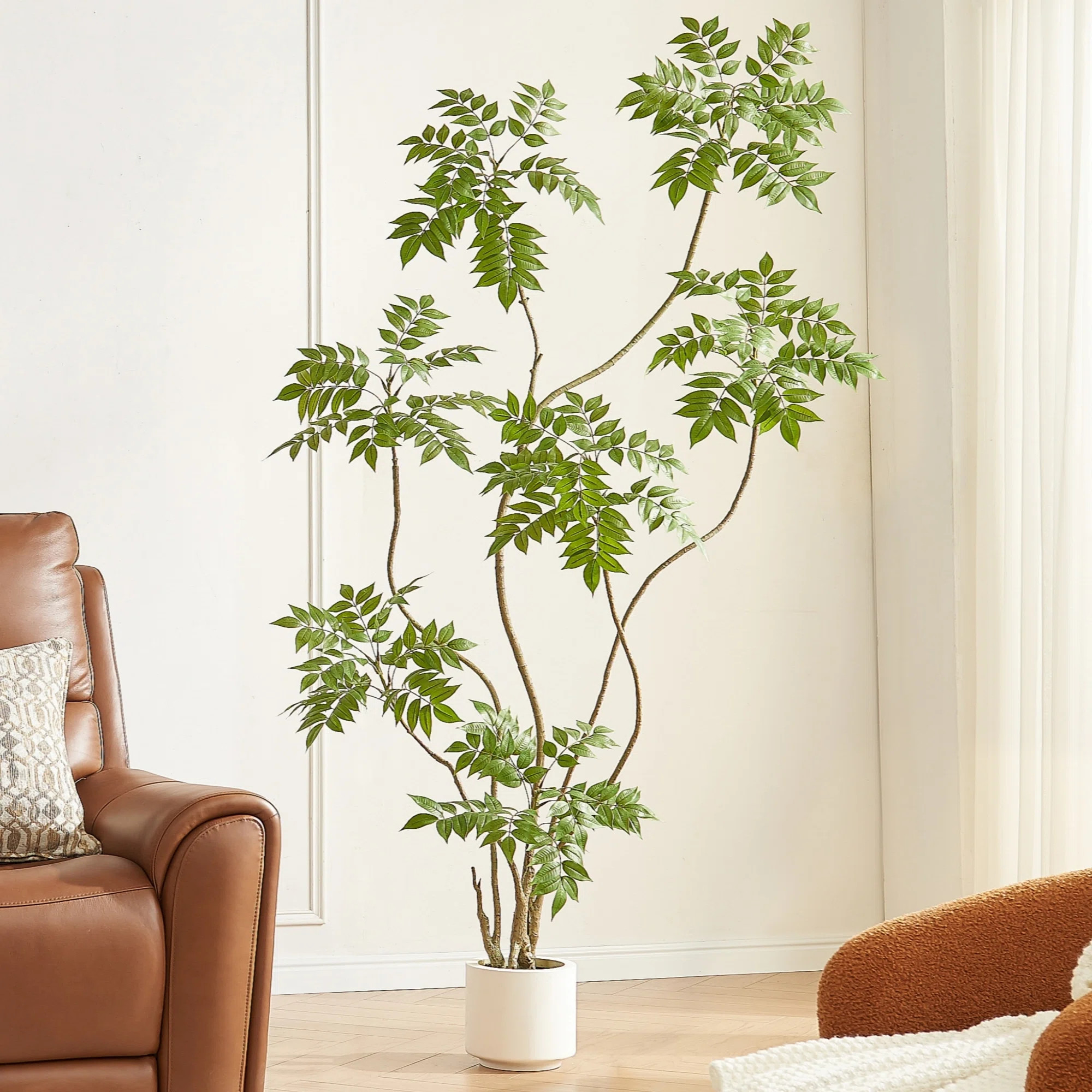 6.5ft Artificial Sumac Tree Faux Silk Plant in White Pot for Indoor Outdoor Decor | Wayfair North America
