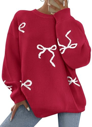 PRETTYGARDEN Fall Long Sleeve Pullover Sweaters for Women 2025 Trendy Crewneck Casual Cute Bow Ch... | Amazon (US)