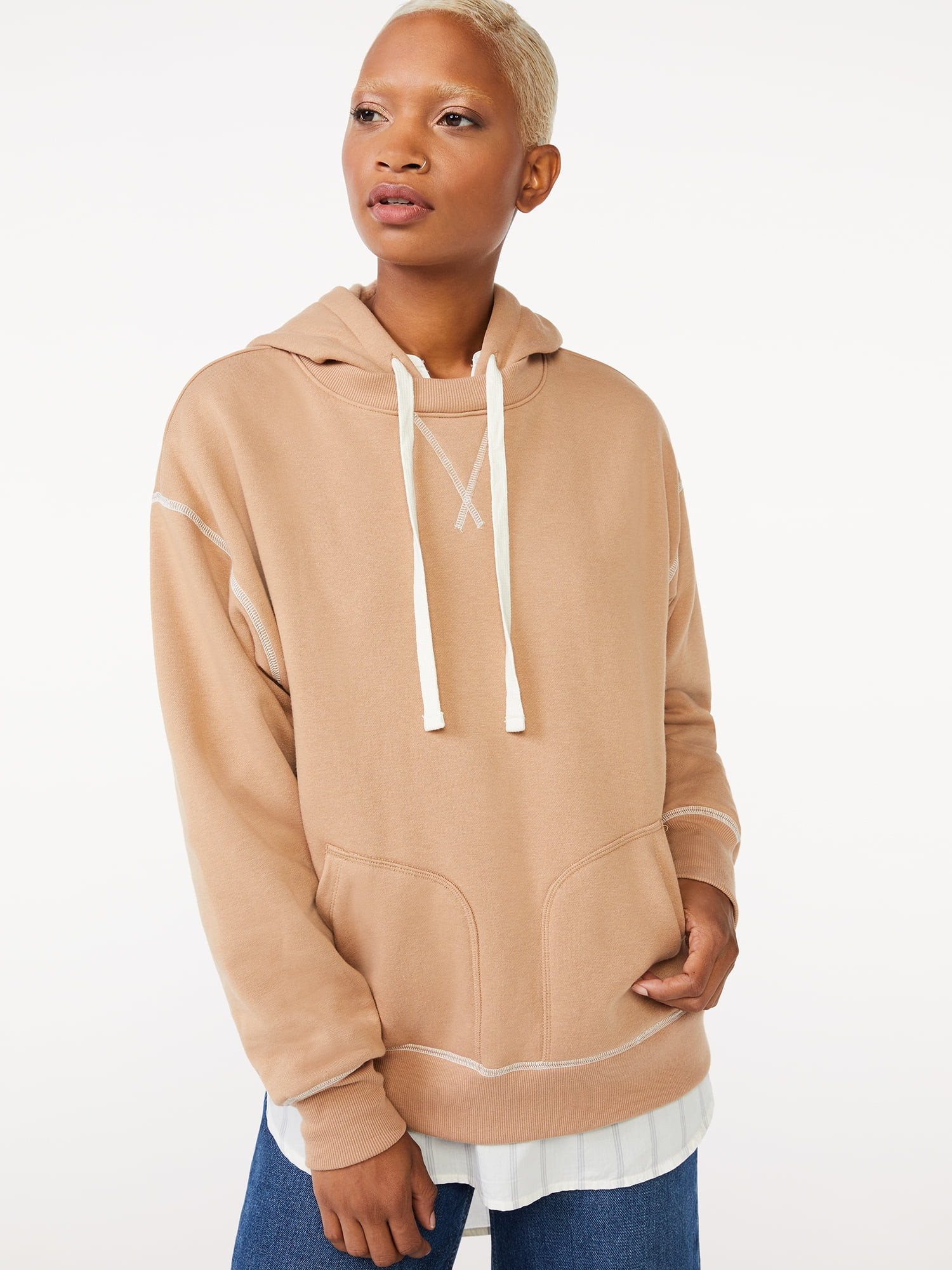 Free Assembly Women's Double Pocket Tunic Hoodie - Walmart.com | Walmart (US)