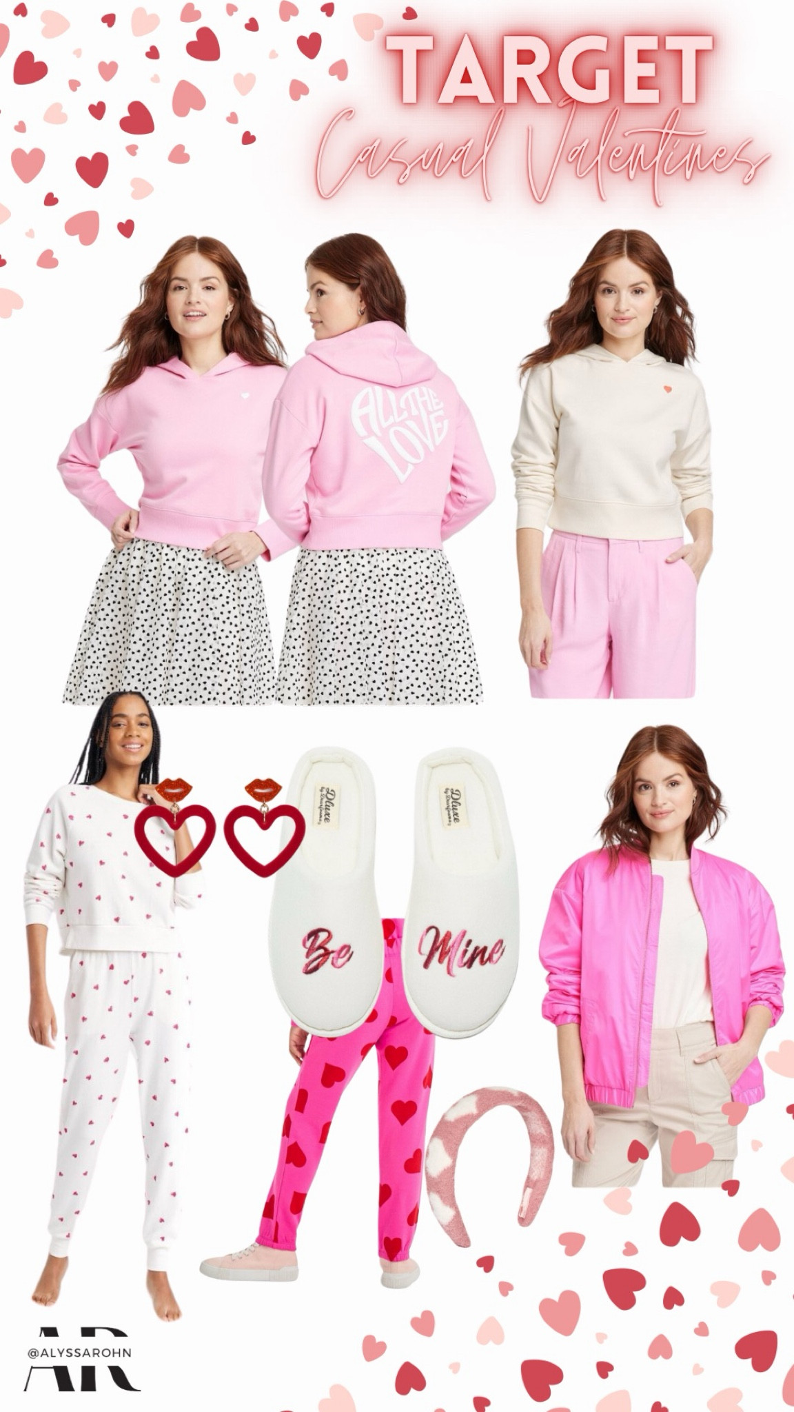 Target. Galentines. Casual Valentine’s Day outfit.  Valentine’s loungewear. Valentines pajamas 