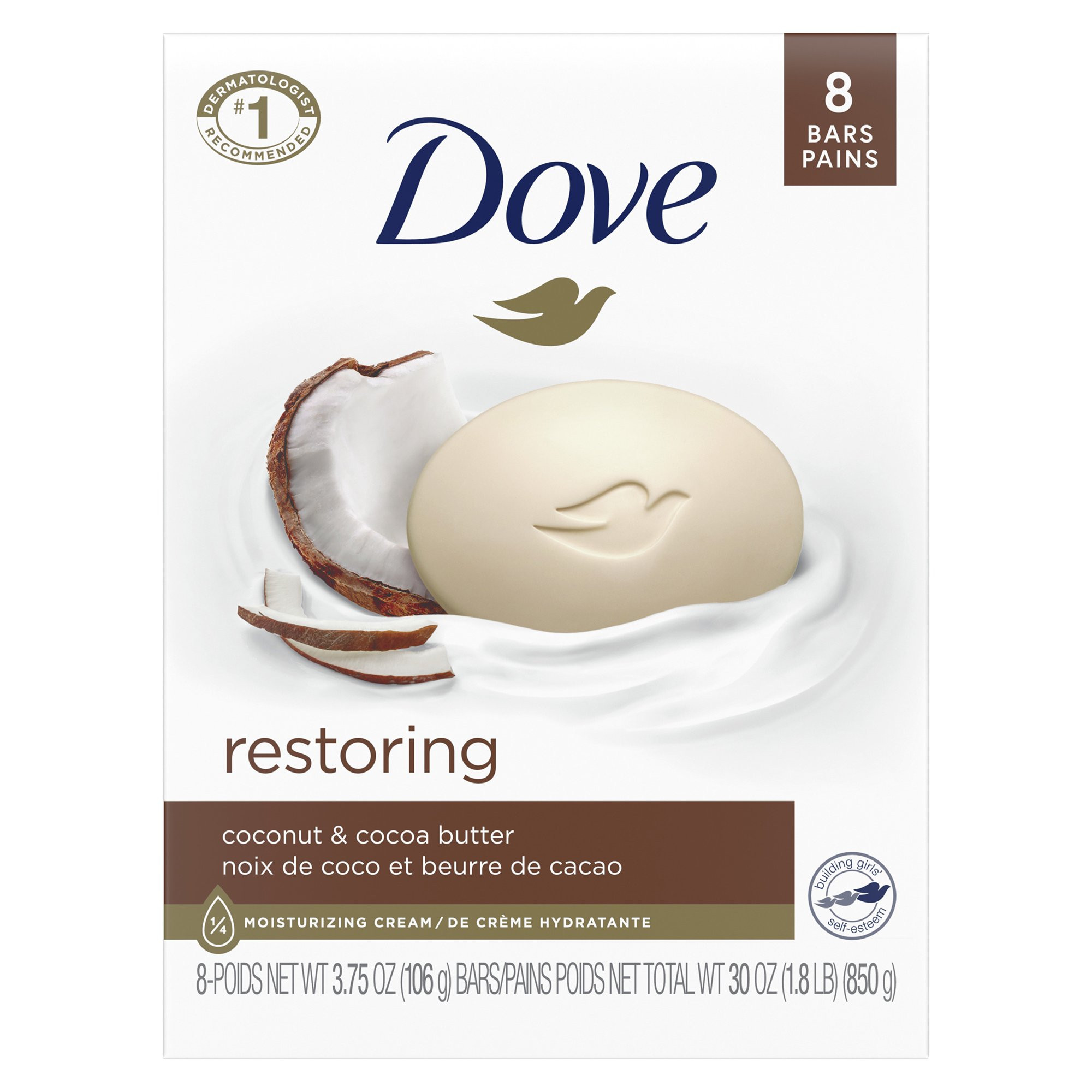 Dove Restoring Coconut And Cocoa Butter Beauty Bar Soap for Skin Care 3.75 oz 8 Bars | Walmart (US)