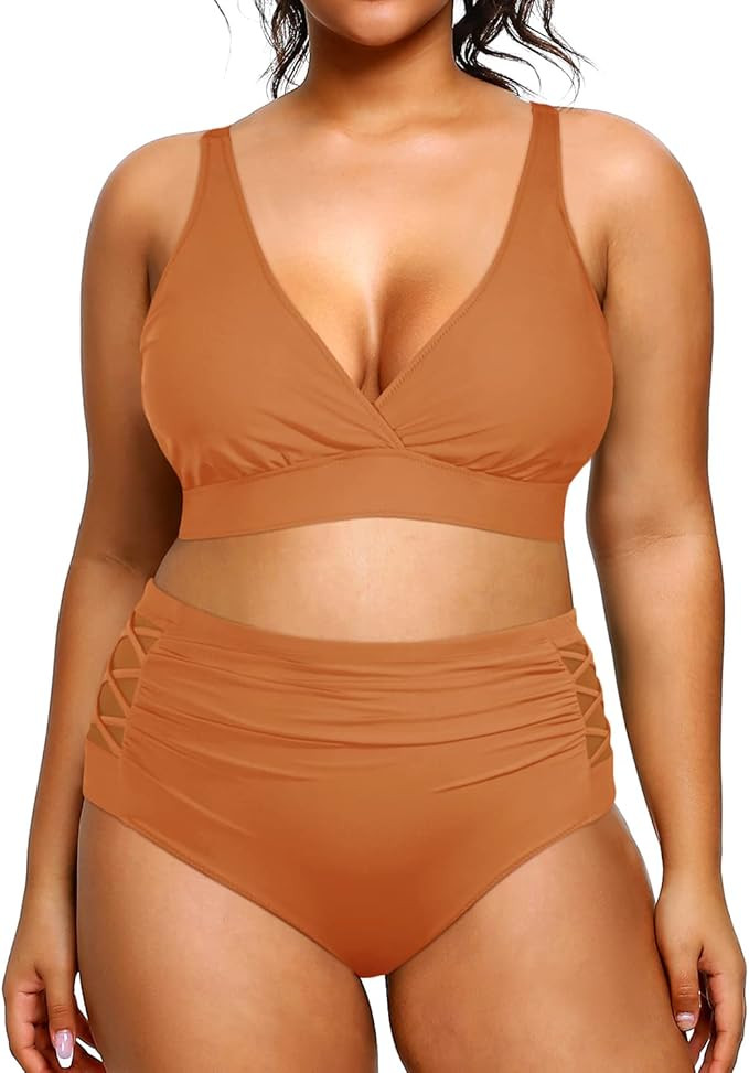 Yonique Womens Plus Size Bikini High Waisted Swimsuits Two Piece Bathing Suits Tummy Control Swim... | Amazon (US)