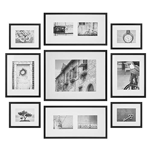 Gallery Perfect 9 Piece Black Photo Frame Gallery Wall Kit with Decorative Art Prints & Hanging Temp | Amazon (US)