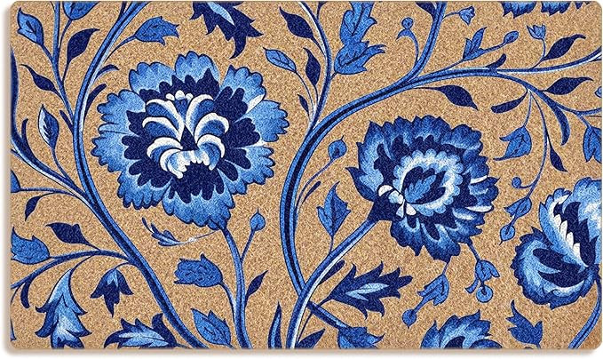 Mingnei Chinoiserie Floral Coco Coir Doormat Door Mat for Home House Entrance, Blue and White Chi... | Amazon (US)