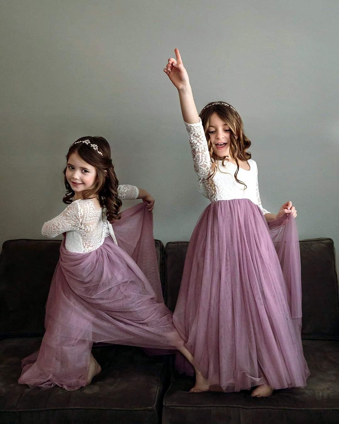 2Bunnies Girl Peony Lace Back A-Line Straight Tutu Tulle Party Flower Girl Dress | Amazon (US)