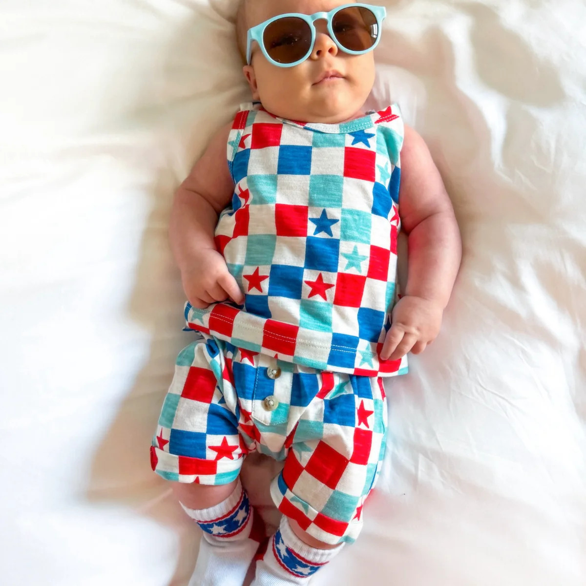 Red, White & Blue Checkerboard / Organic Tank & Short Set | SpearmintLOVE