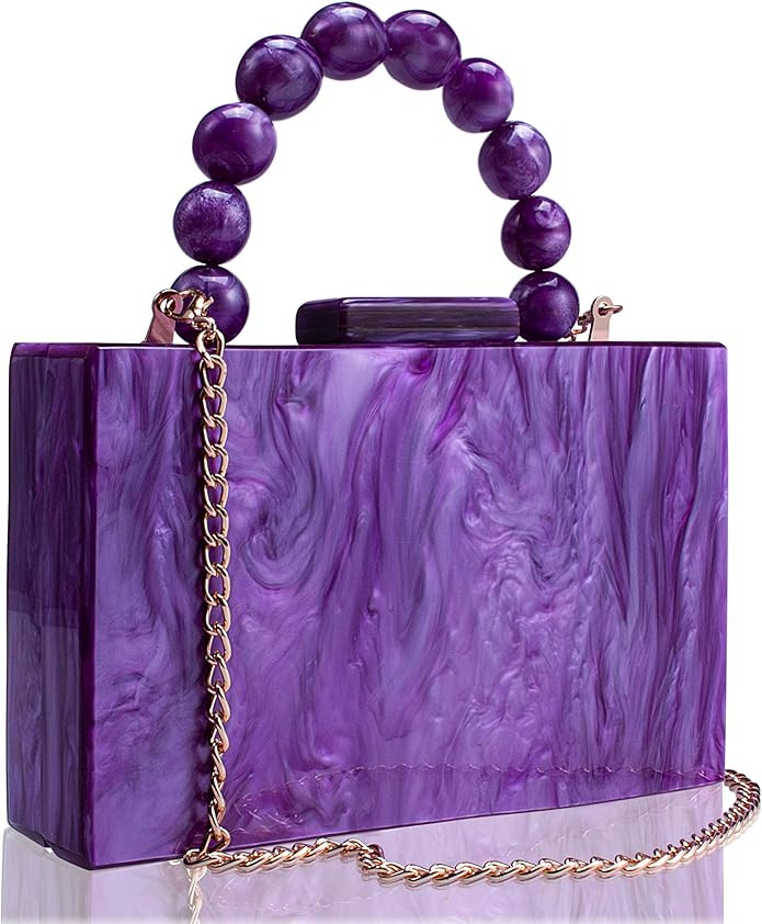 Acrylic Purses Evening Clutch Bag Marbling Handbags for Women Cross Body Bag with Pearl Chain For... | Amazon (US)