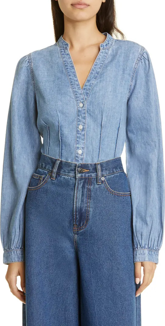 Sedona Puff Sleeve Chambray Button-Up Top | Nordstrom