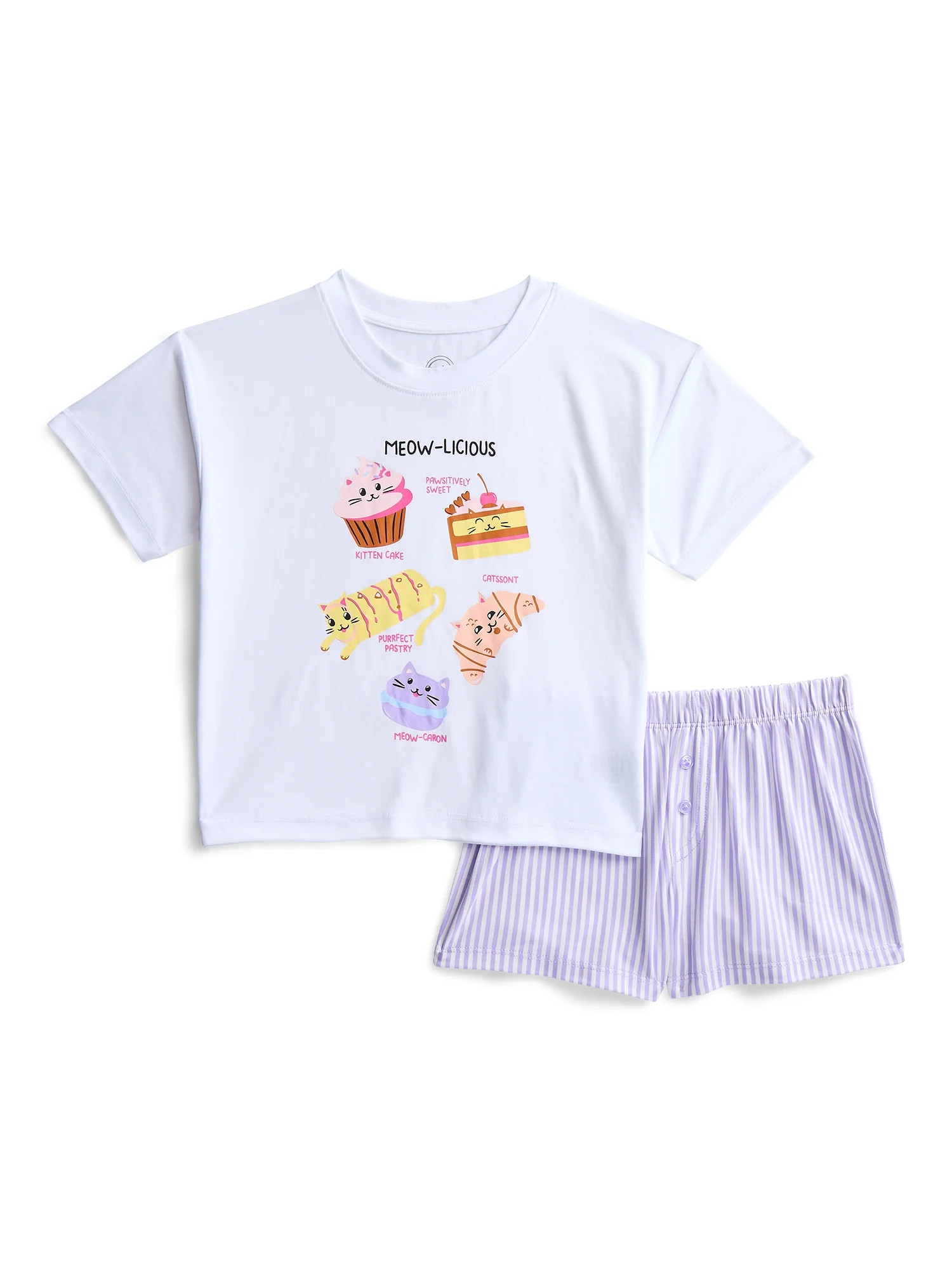 Wonder Nation Girls Short Sleeve Tee and Shorts Pajama Set, 2-Piece, Sizes 4-18 | Walmart (US)