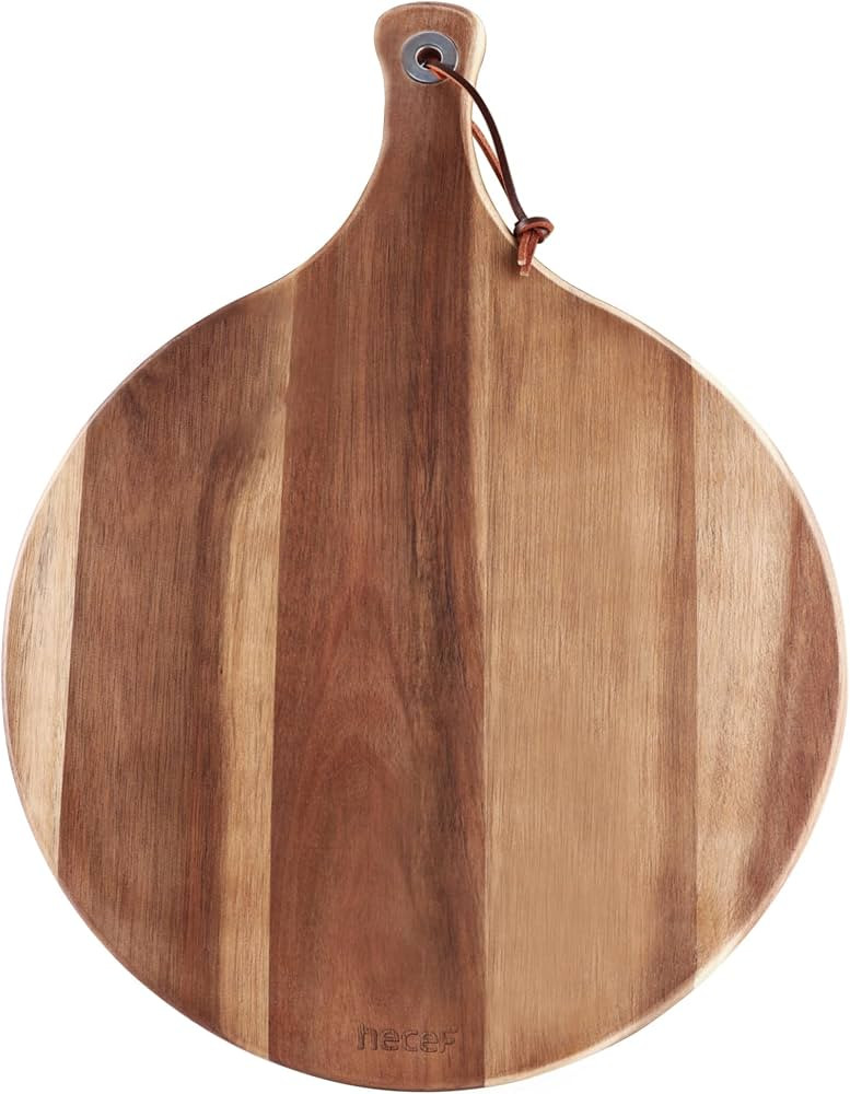 hecef 12 Inch Large Cheese Board Acacia Wood Charcuterie Board, Round Cheese Platter with Paddle ... | Amazon (US)