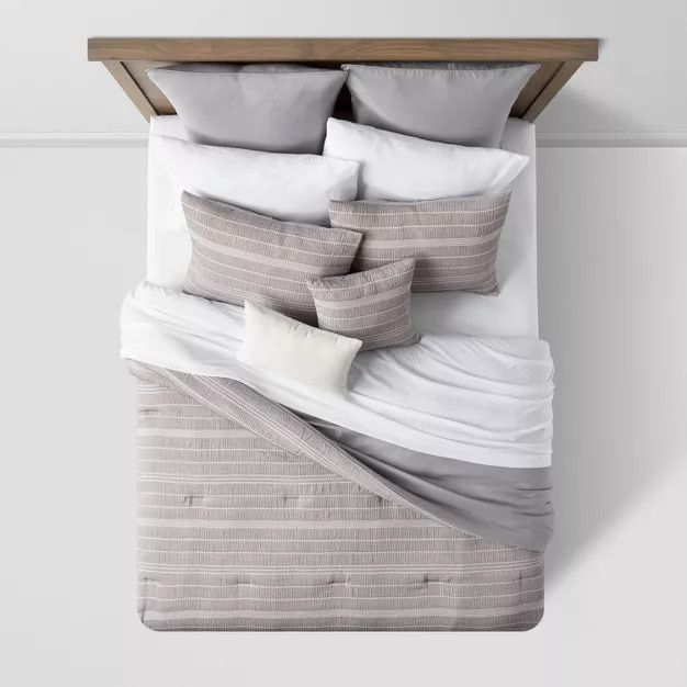 Cedarbrook Chambray Matelasse Stripe Comforter & Sheet Bedding Set Gray - Threshold™ | Target