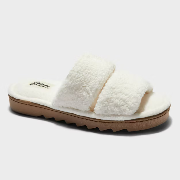 Women's dluxe by dearfoams Eliana Teddy Double Band Slide Slippers | Target