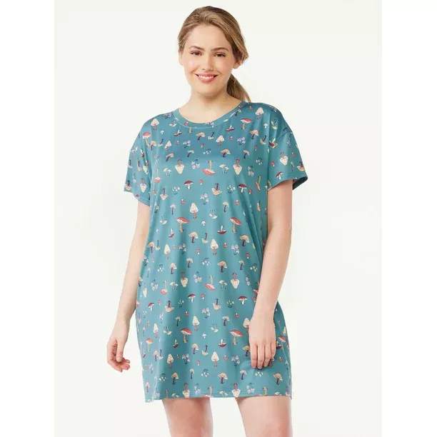 Joyspun Women’s Short Sleeve Sleep Shirt, Sizes S/M to 2X/3X