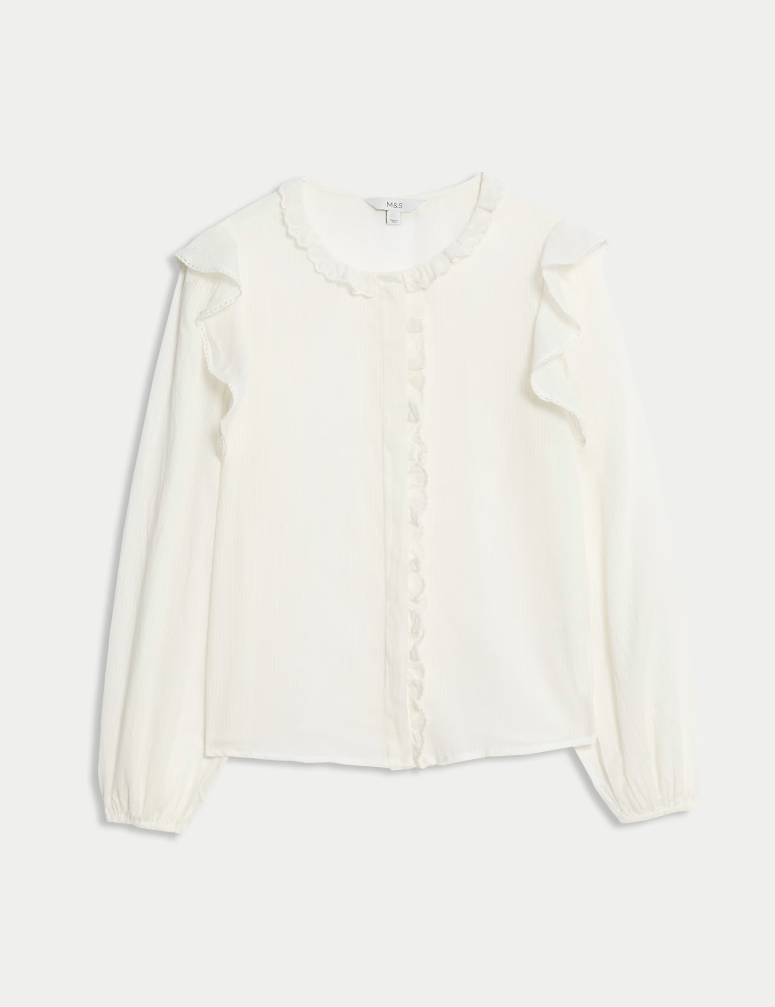 Pure Cotton Collared Ruffle Blouson Sleeve Blouse | Marks & Spencer (UK)