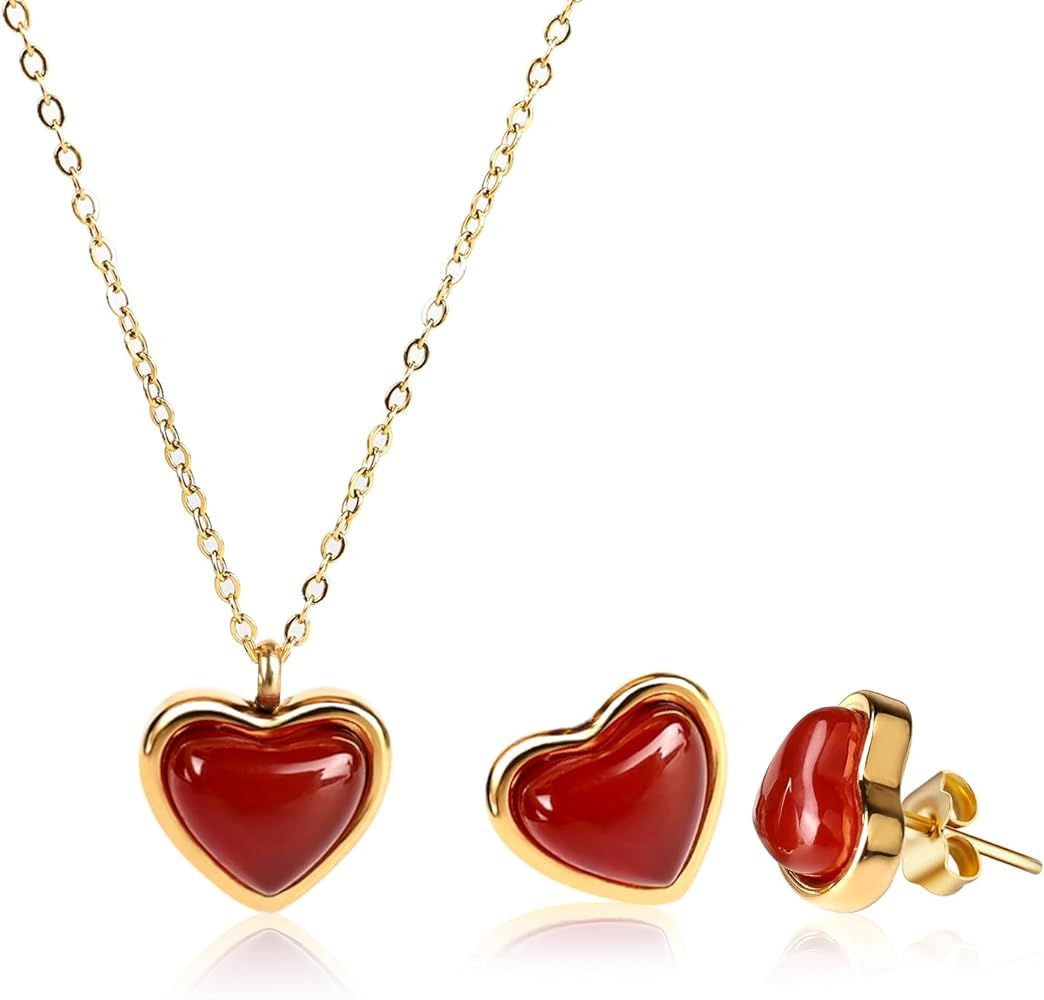 Temoto Valentines Day Girlfriend Gifts Necklace - Gold Carnelian Crystal Heart Necklace for Women... | Amazon (US)