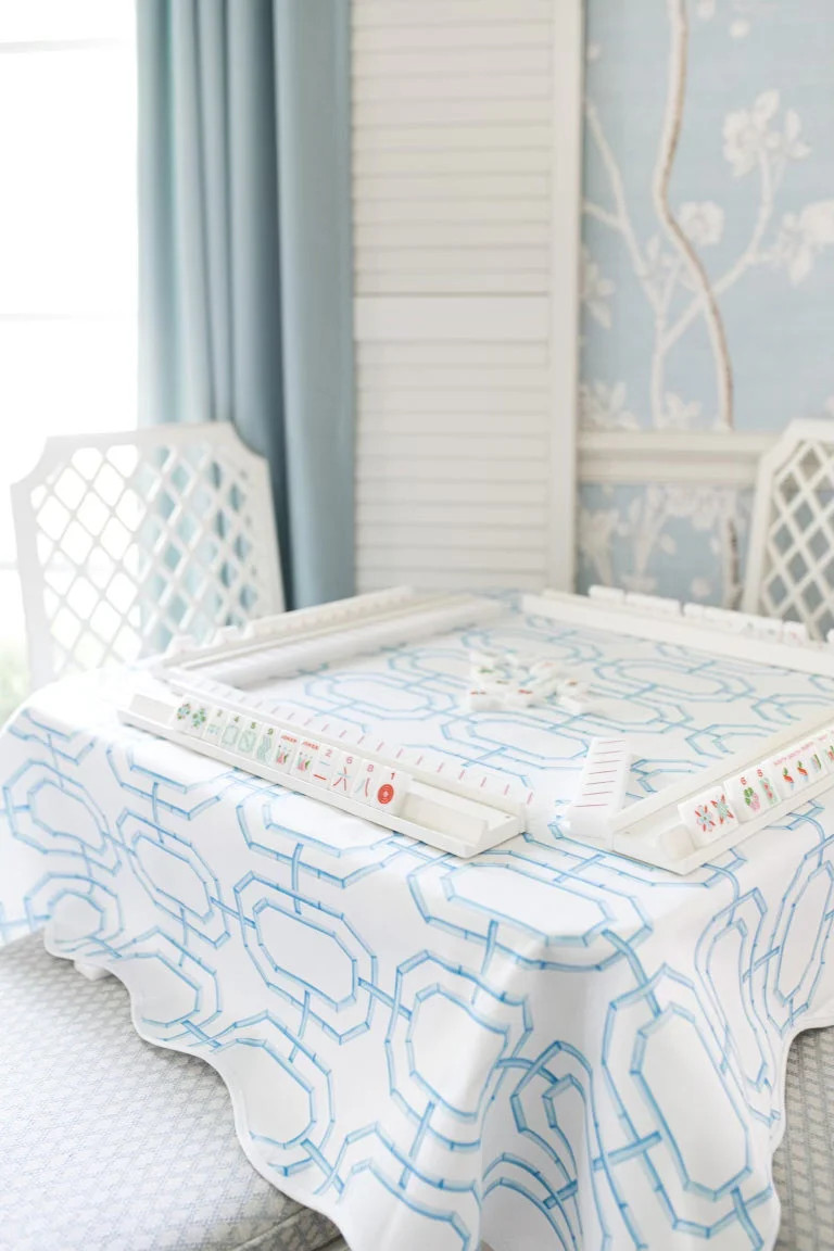 Scalloped Square Game Table Topper Bamboo Chain - Sky | The Well Appointed House, LLC