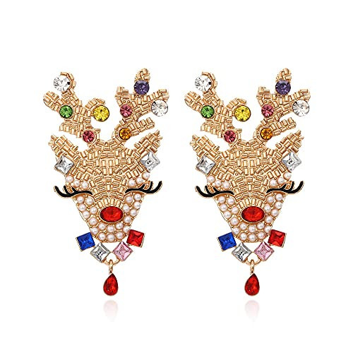 Christmas Sparkly Crystal Dangle Earrings Cute Christmas Tree Reindeer Earrings Colorful Xmas Festival Holiday Jewelry Gift-Deer | Amazon (US)