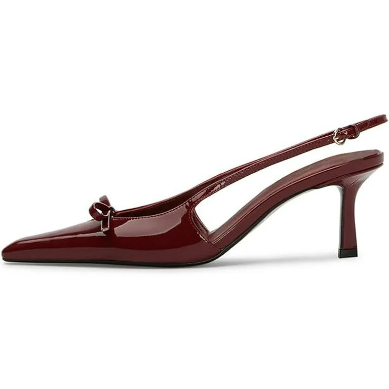 MAVMAX Burgundy Slingback Heels for Women Bow Pointed Close Toe Stilettos High Kitten Heels Pumps... | Walmart (US)