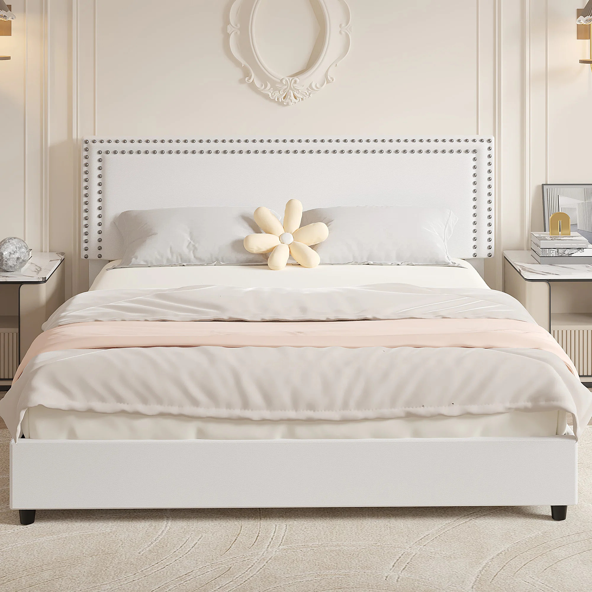 Latitude Run® Denman Bed with Storage Drawers Upholstered Platform Bed Adjustable with Nailhead ... | Wayfair North America