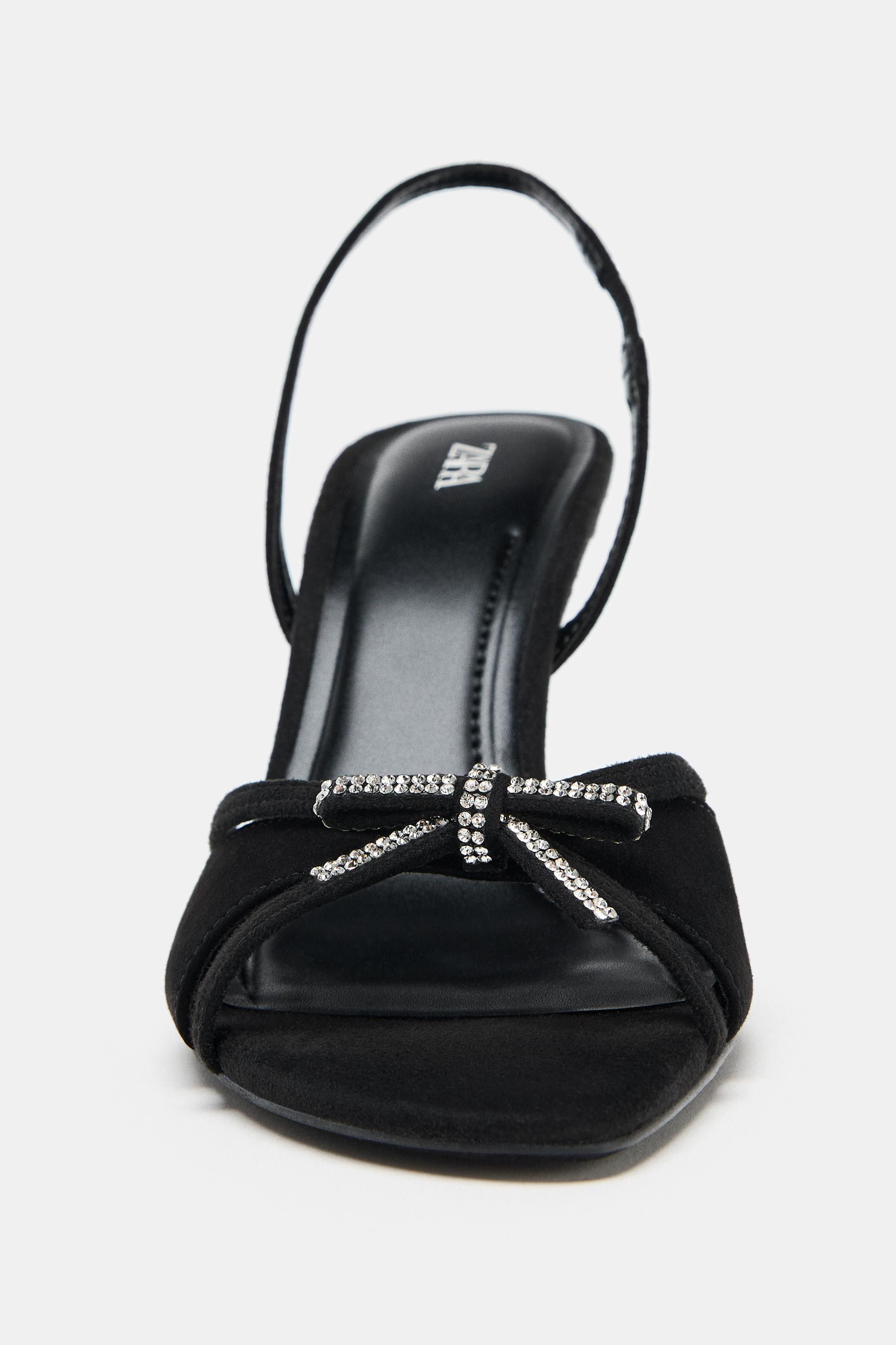 LEATHER HEELED SANDALS WITH SHINY BOW | Zara UK